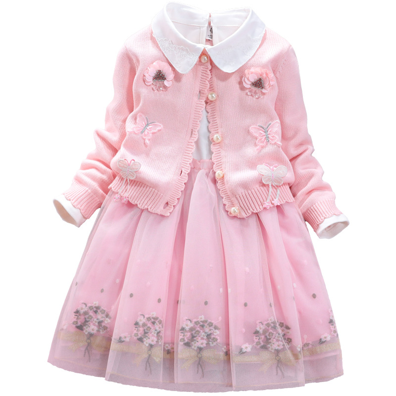 Girls' Suit Two-piece Dress Long-sleeved Sweater - Image 4