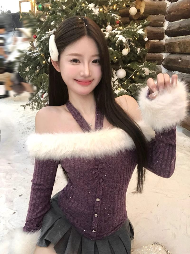 Lila Damenpullover – Struktur-Detail