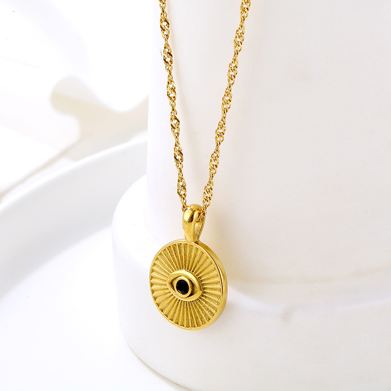 Women's Retro French Striped Round Eye Pendant Necklace