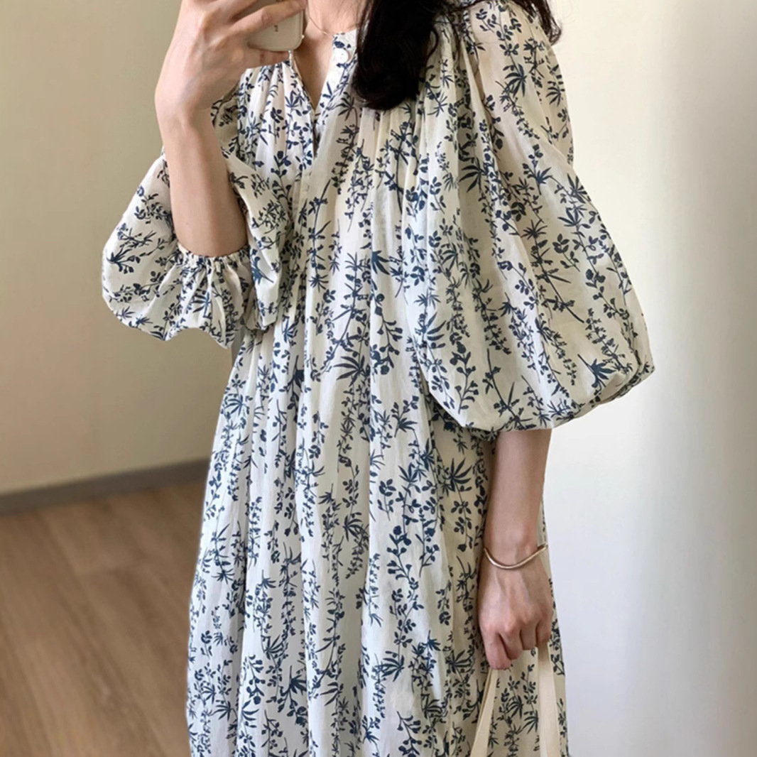Youth-boosting Soft And Elegant Lace-up Slimming Floral Maxi Dress Wholesale