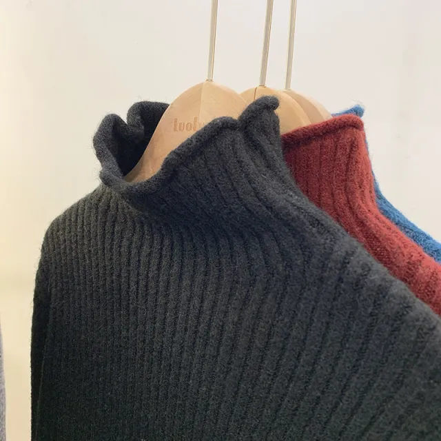 Half Collar Thickened All matching Solid Color Bottoming Sweater Black - Shop at LoveMi