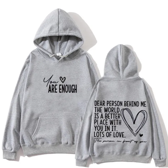 New YOU ARE ENOUGH Lettered Casual Hoodie Gray - Shop at LoveMi