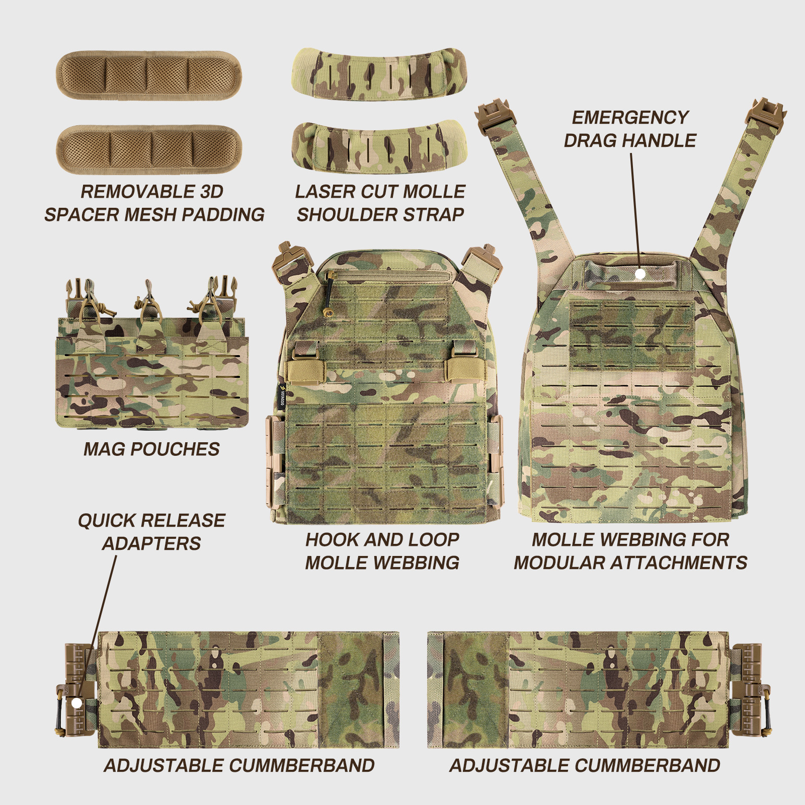 Lightweight Army Camouflage Quick Release Protective Waistcoat - Image 4