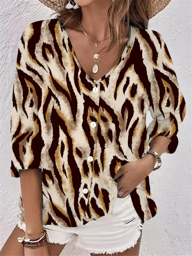 Women's V neck Button Chiffon Printed Cardigan Long Sleeved Shirt Zebra - Shop at LoveMi