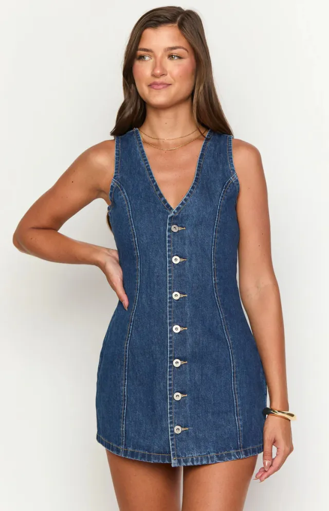 Button front, Tie waist Denim Vintage Dress Blue - Shop at LoveMi