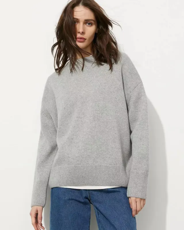 Women's Round Neck Solid Color Pullover Leisure Sweater Light Gray - Shop at LoveMi