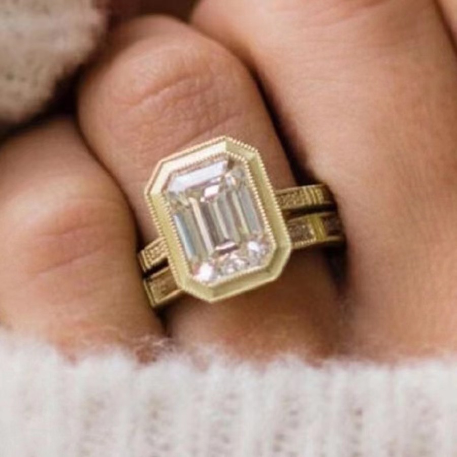 Golden Zircon Ring Set For Fashionable Women In Europe And The US