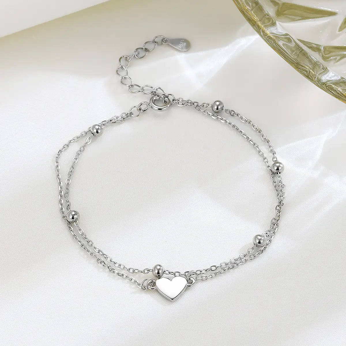 S925 Sterling Silver All-match Heart Double-layer Bracelet