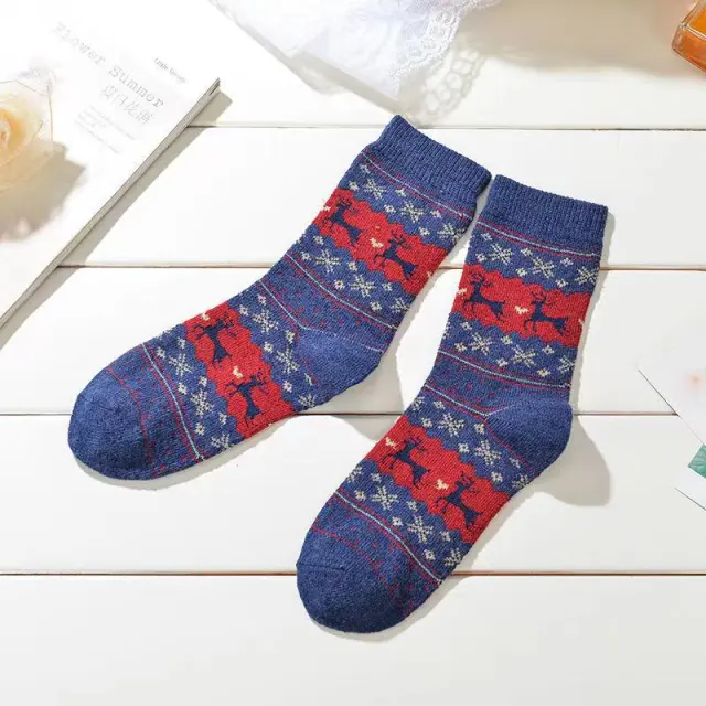 Christmas Elk Angora Wool Mid calf Socks Dark Blue - Shop at LoveMi