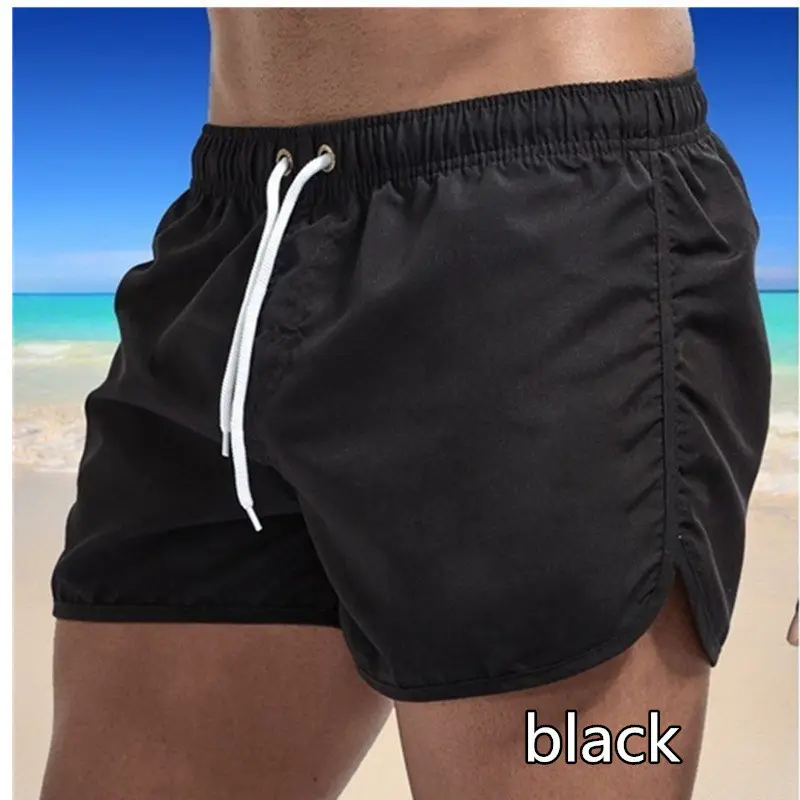 Mens Solid-Color Three-Quarter-Length Beach Shorts