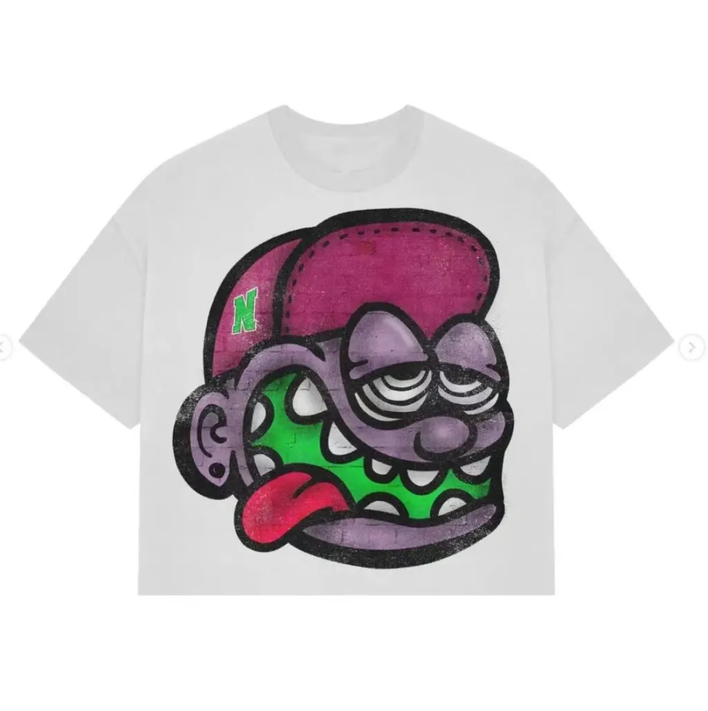 Summer Long Short Sleeve Cartoon Graphic Print T-shirt Hip Hop Harajuku Casual Round Neck - White
