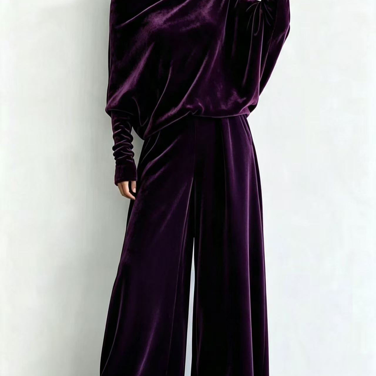 Loose-fitting Top And High-waisted Wide-leg Pants Two-piece Set