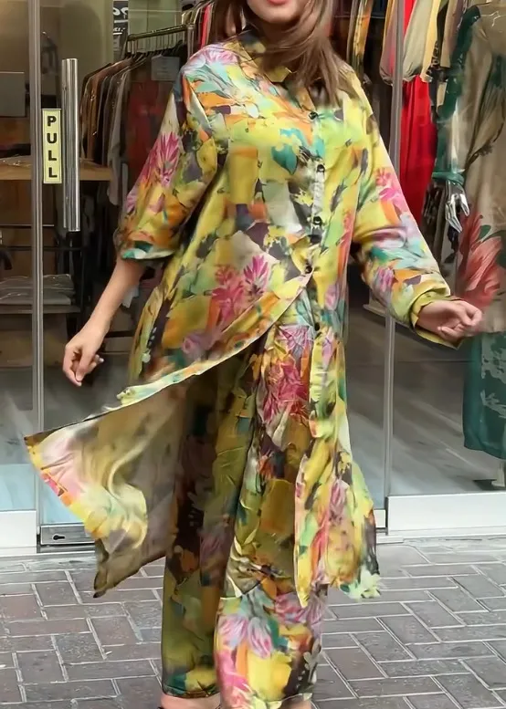 Women's Individual Casual Printed Shirt Yellow Green - Shop at LoveMi