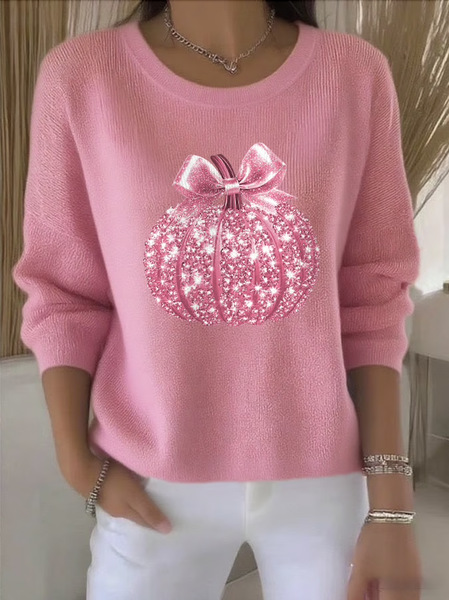 Womens Fashion 3D Digital-Print Crew-Neck Long-Sleeve Top