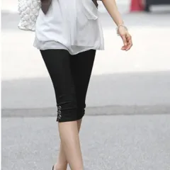 Women's Casual Pants Pencil Cropped Leggings High Elasticity - Black - View 1