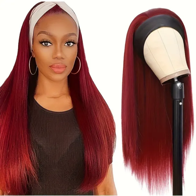 Wig Headband Headscarf Long Straight Hair Long Curly Hair Wine Red - Shop at LoveMi