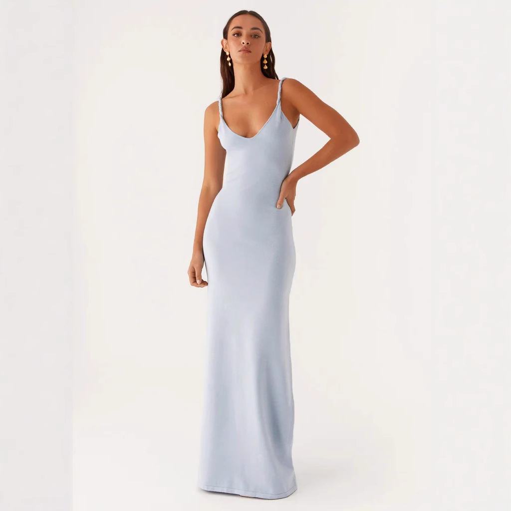 Women's V-neck Backless Bra Sling Midi Dress