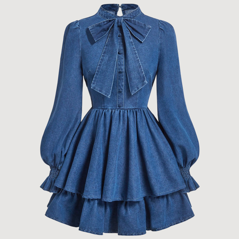 Womens Waist-Cinching Slim-Fit Denim Dress