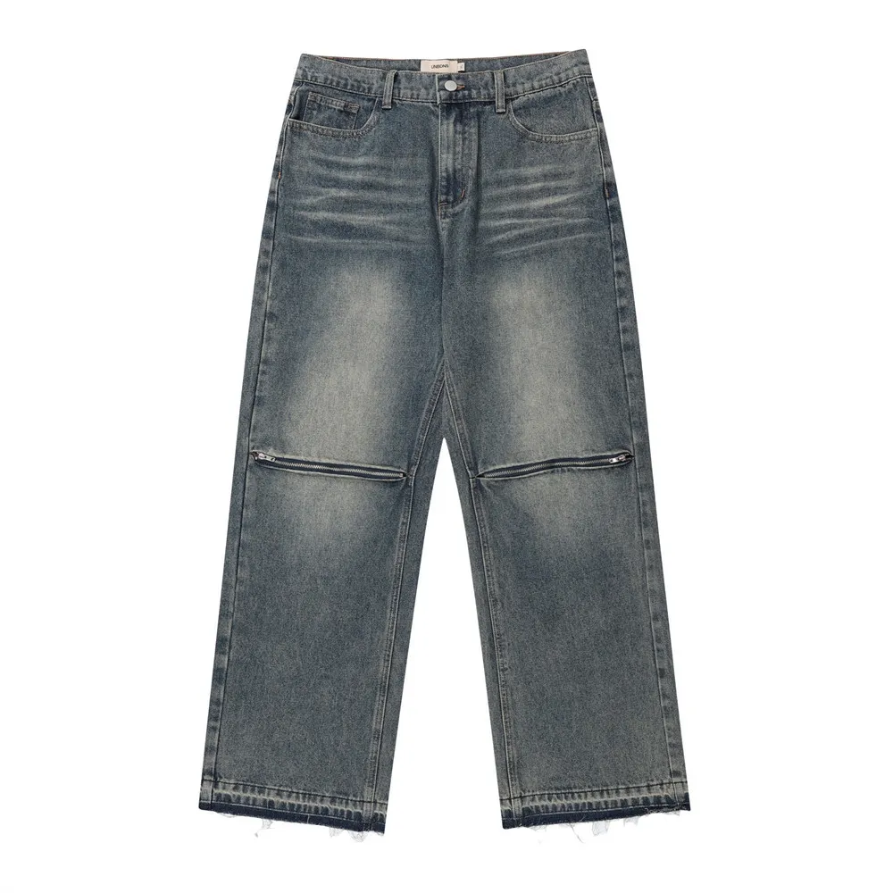 Washed And Worn Raw Hem Jeans