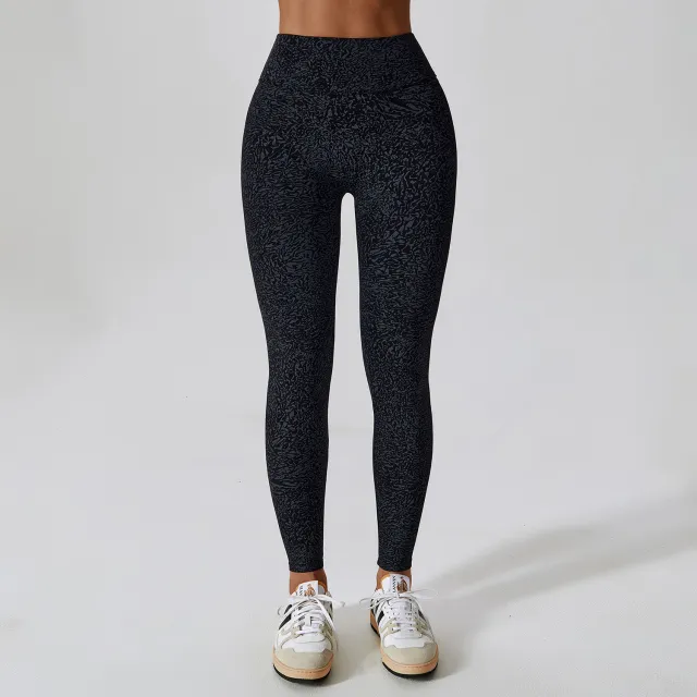 Belly Contracting Hip Lifting Running Sports Quick drying Camouflage Printing Nude Feel High Waist Yoga Pants Gloss Black - Shop at LoveMi