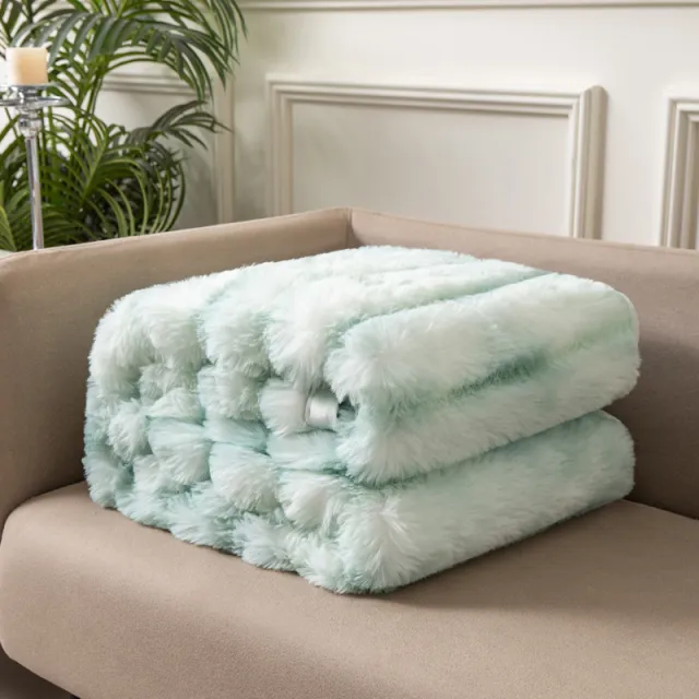 Autumn And Winter Thickening Nap Tie dyed Double sided Imitation Rabbit Fur Blanket Green - Shop at LoveMi