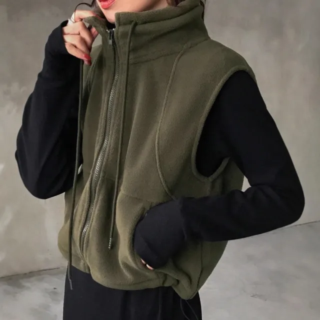 Loose Casual Vest Solid Color Zip Sleeveless Vest Jacket Green - Shop at LoveMi