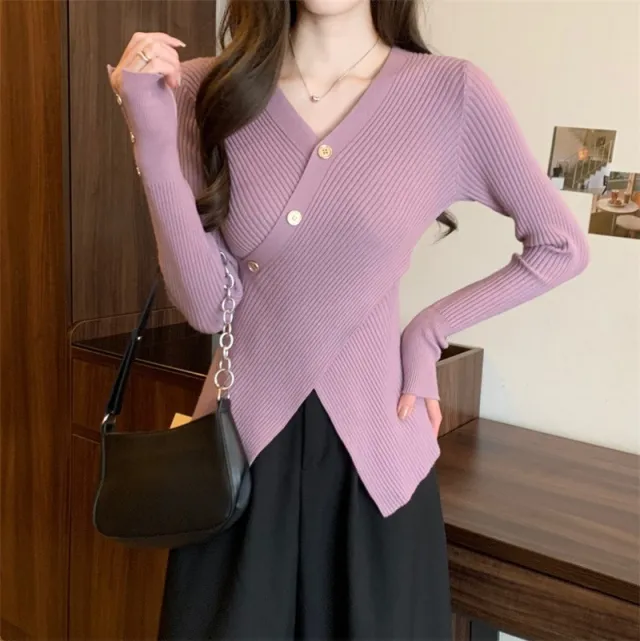 V neck Pullover Design Sense Slimming Inner Autumn Sweater Beauty - Shop at LoveMi
