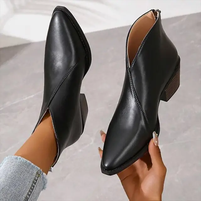 European And American Ladies Black Pointed Ankle Boots Black - Shop at LoveMi
