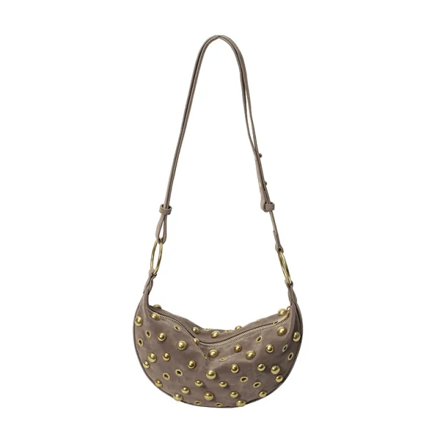 Retro Rivet Bag Frosted Imitation Buckskin Commuter's All matching Shoulder Underarm Bag Khaki - Shop at LoveMi