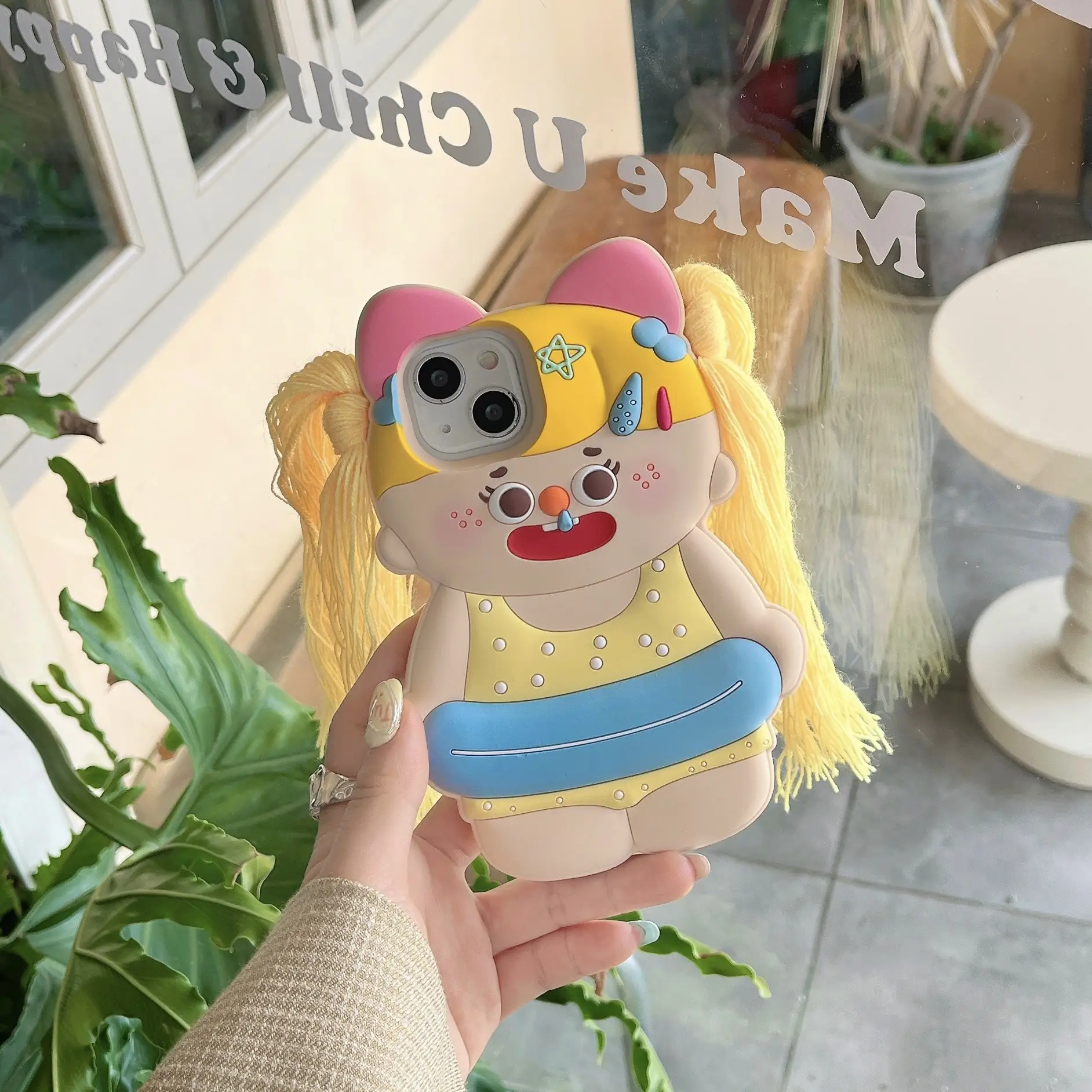 Cartoon Yellow Braid Swim Ring Girl Phone Case