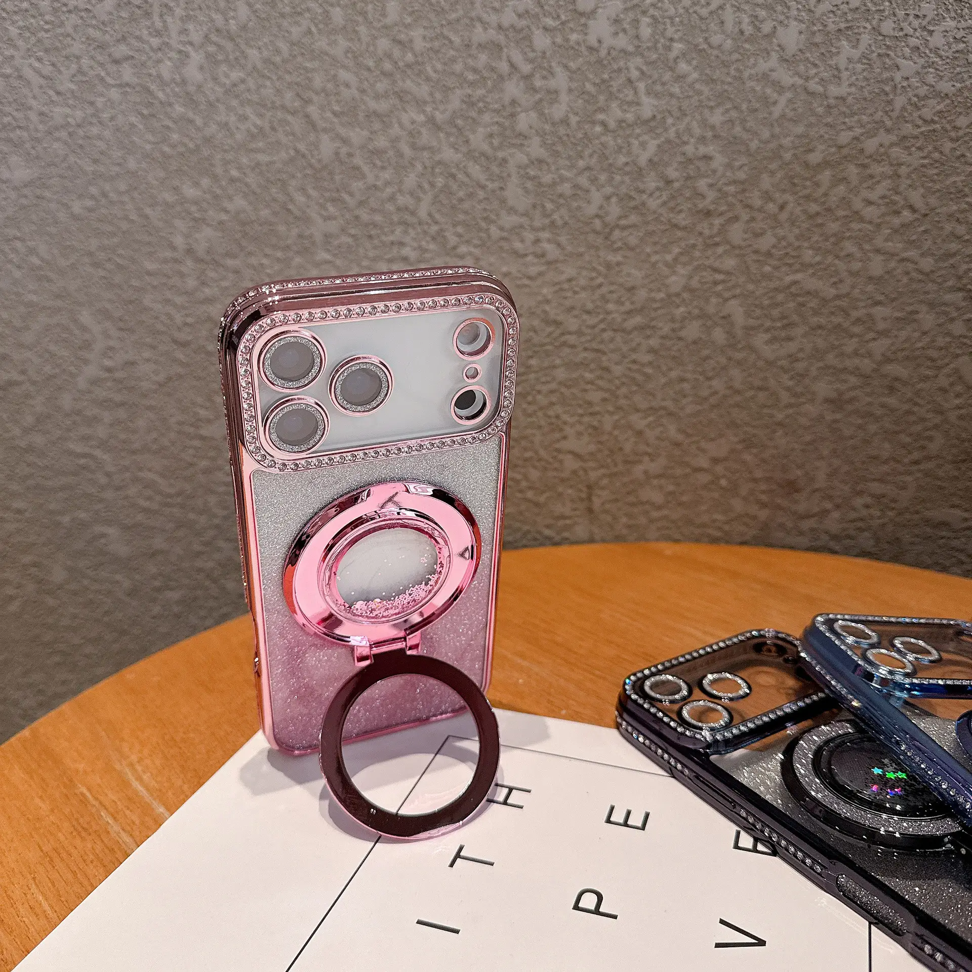 Phone Case Edge Diamond Magnetic Quicksand Bracket Drop-resistant Protective Cover