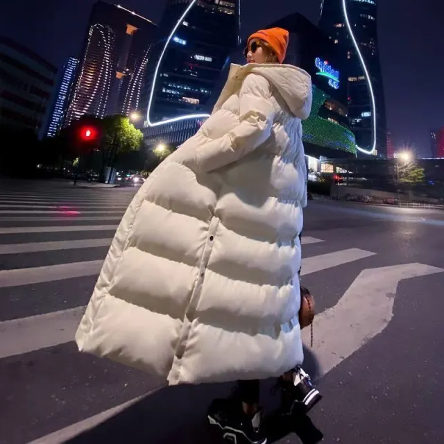 Long Instagram hit Versatile Chic Casual Minimalist Padded Warm Hooded Cotton padded Coat White - Shop at LoveMi
