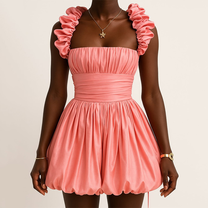 Temperament Halter Bustier High Waist Peplum Sleeveless Short Dress Pink - Shop at LoveMi