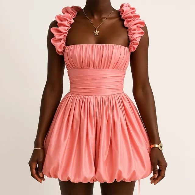 Temperament Halter Bustier High Waist Peplum Sleeveless Short Dress Pink - Shop at LoveMi