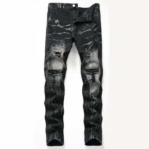 Ripped Black Jeans Men's Autumn and Winter Plus Size