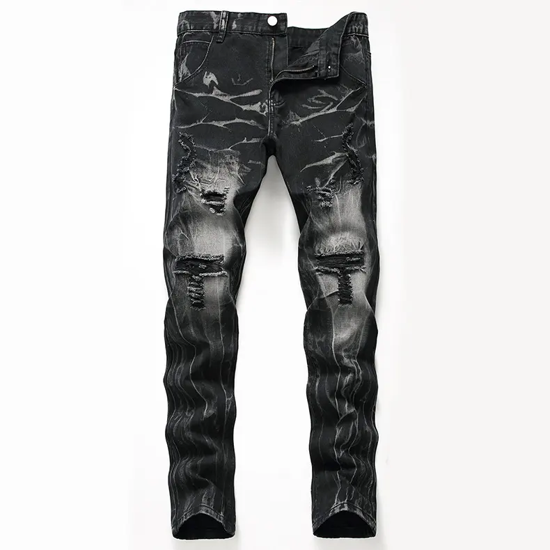 Ripped Black Jeans Men's Autumn and Winter Plus Size