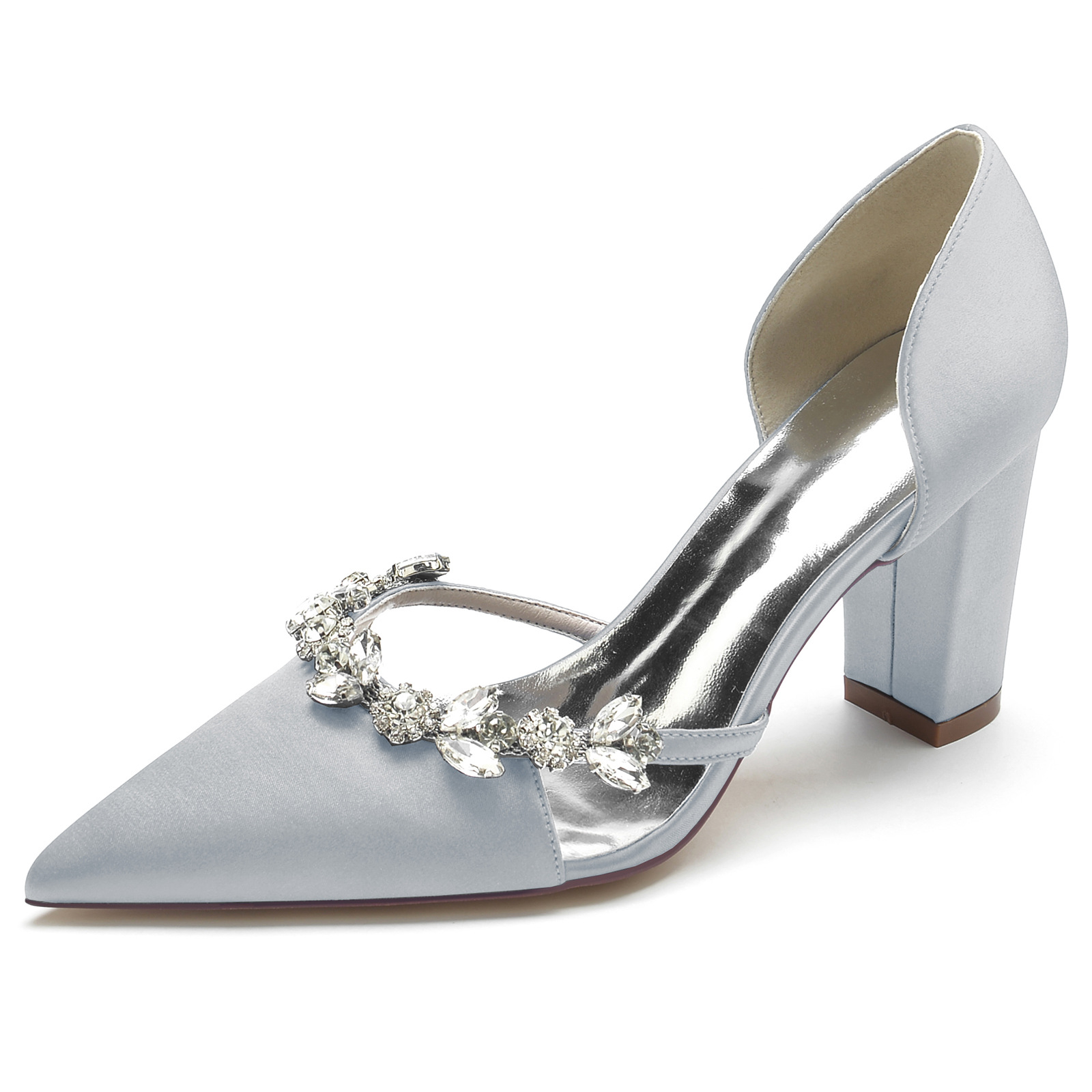 Title 26, Satijnen pumps met spitse neus, blokhak, strass...