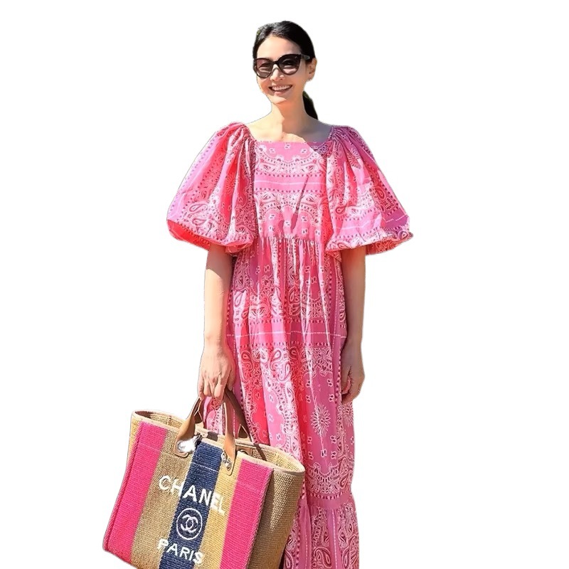 Printed Loose Casual Puff Sleeve Dress