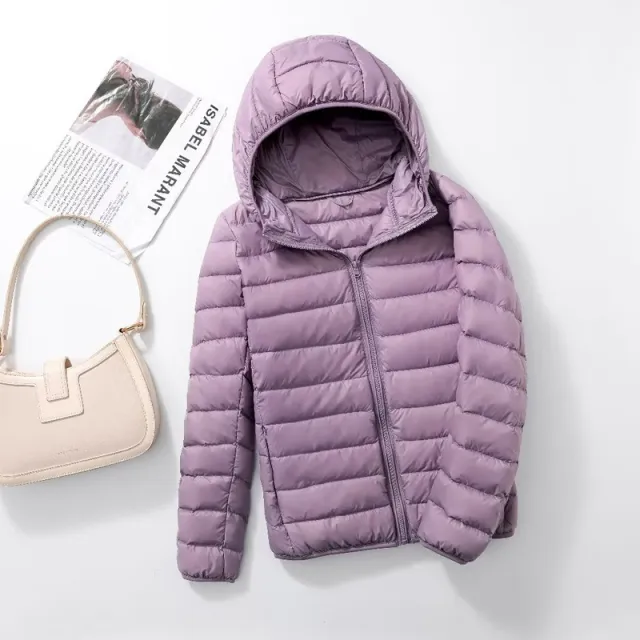 Thin Hood Short White Duck Down Warm Jacket Light Purple - Shop at LoveMi