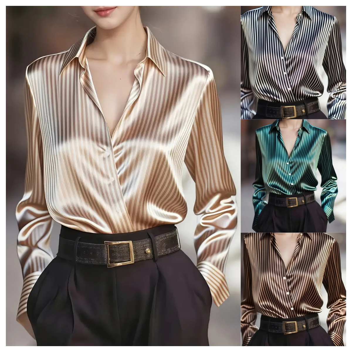 Autumn French Design Retro Stripe Niche Long Sleeve Shirt - Image 4