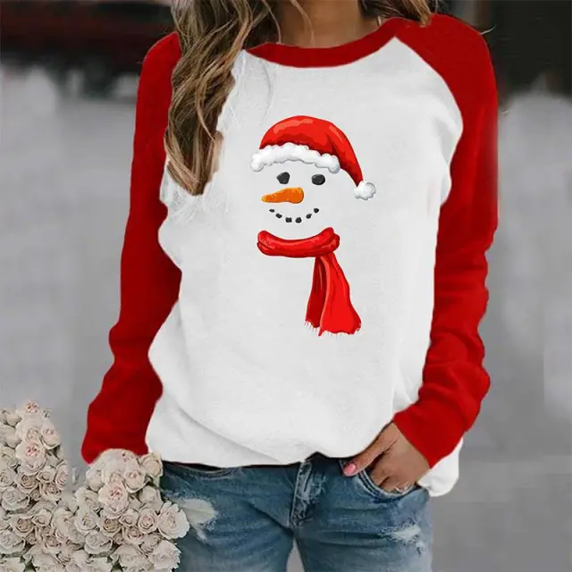 Women's Christmas Casual Printed Sweater Red - Shop at LoveMi