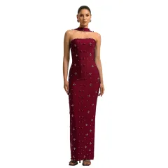 Elegant Beaded Bodycon Tube Dress For Women - Red - View 1