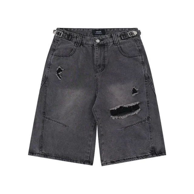 American Retro Cropped Ripped Jeans Gray - Shop at LoveMi