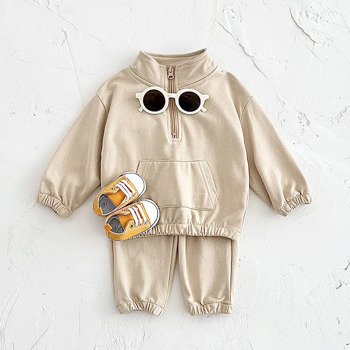 Zipper Stand Collar Long Sleeved Children's Hoodie Set