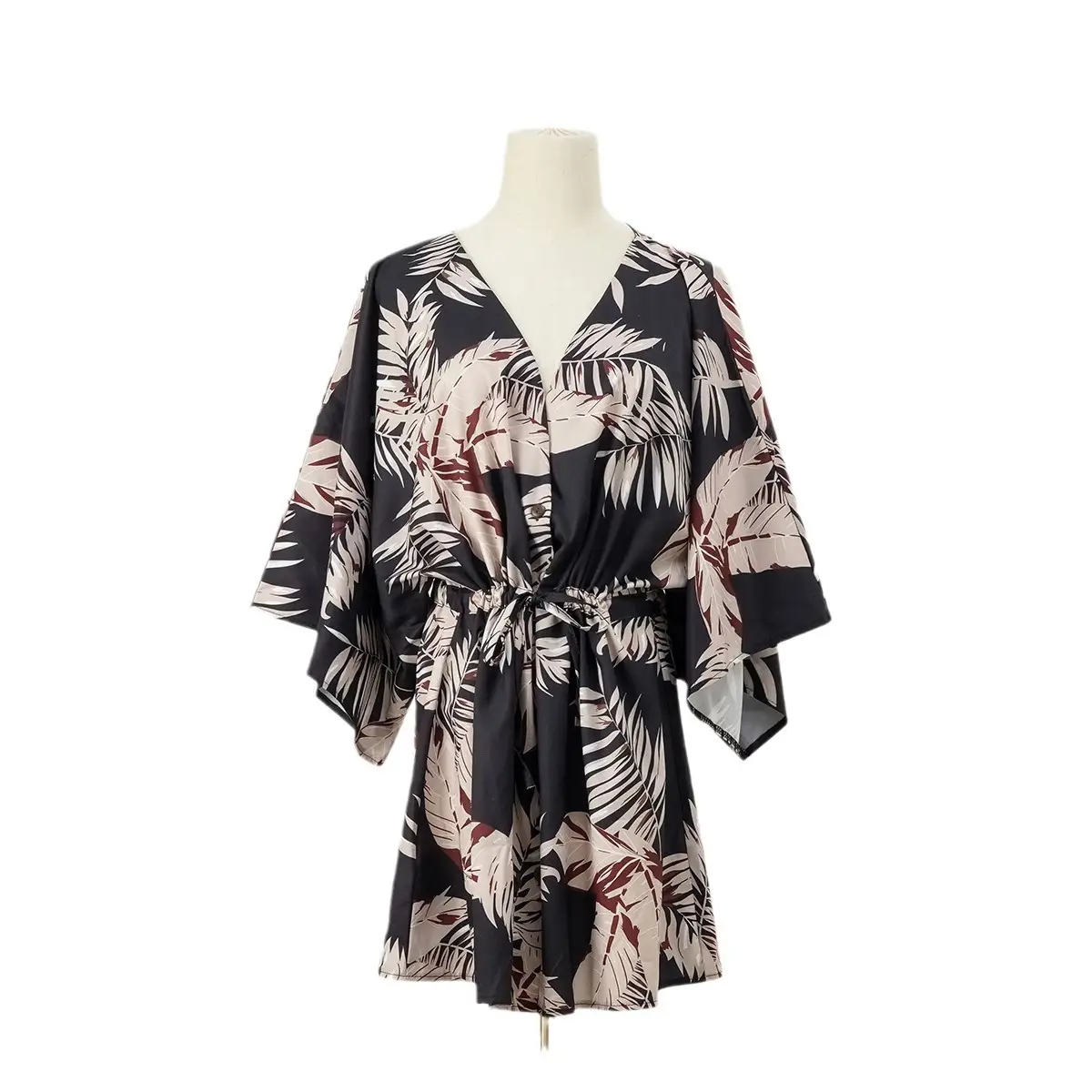 Women's Summer Leaf Print Half-length Sleeve Dress