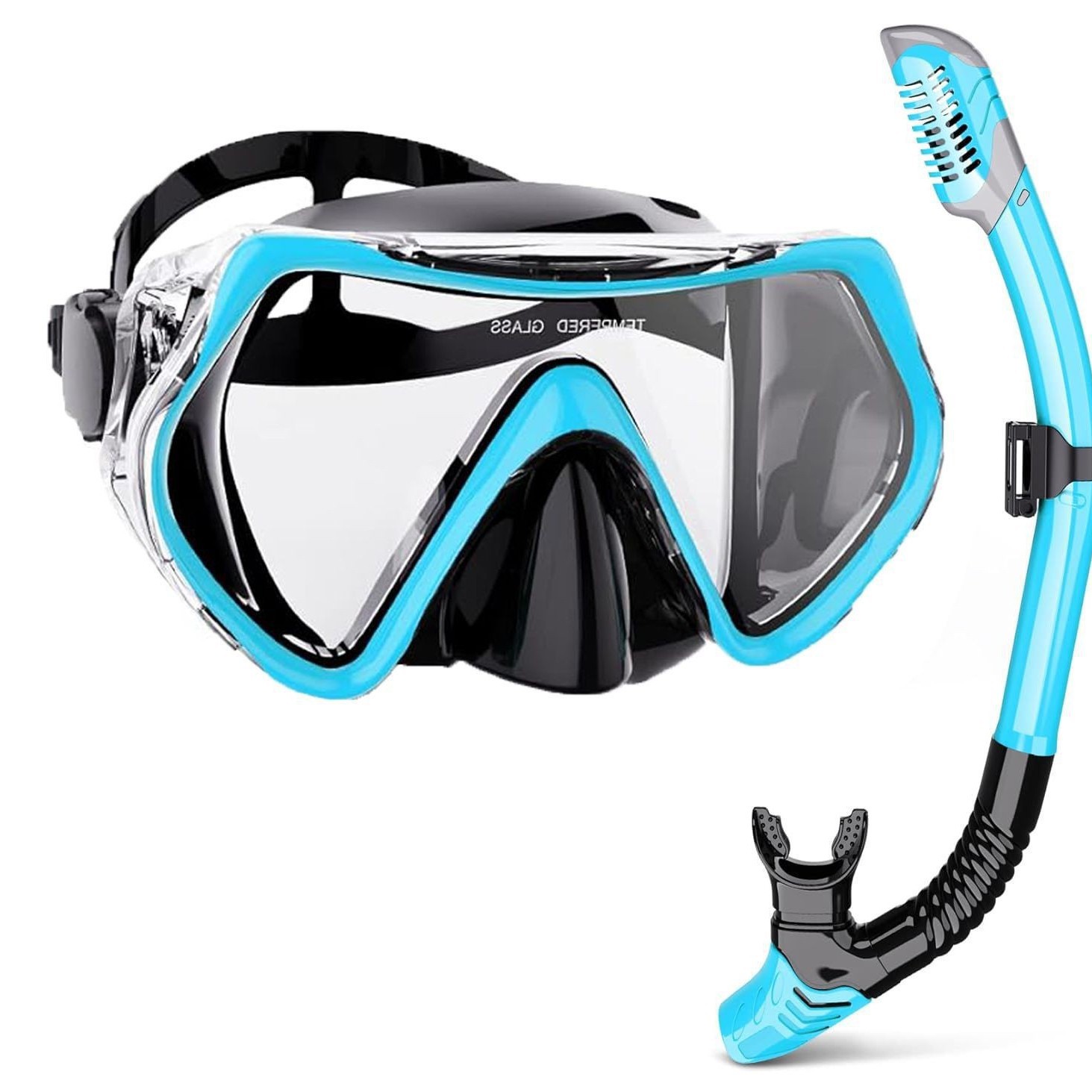 Tempered glass dry snorkel mask set (grey-free size)