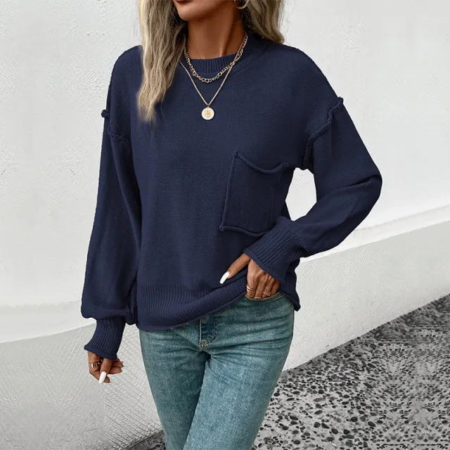 Multi Color Fashion Women's Wear Long Sleeve Sweater Dark Blue - Shop at LoveMi