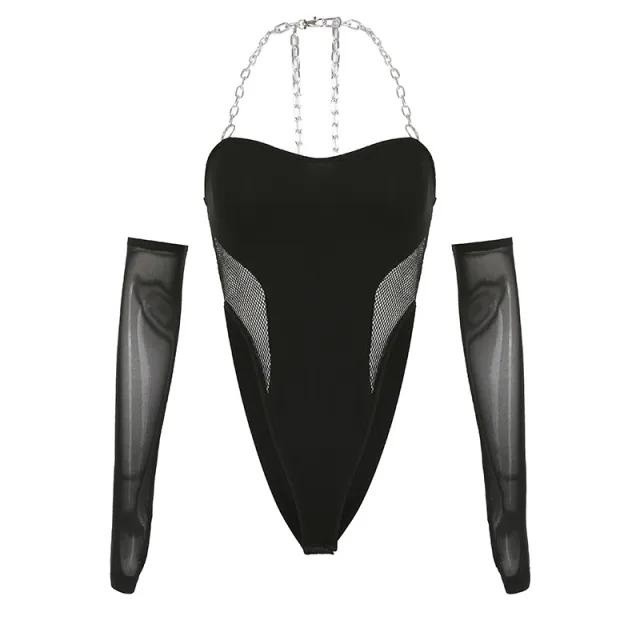 Tight Irregular With Oversleeves Personality Chain Halter Backless Vest Black - Shop at LoveMi