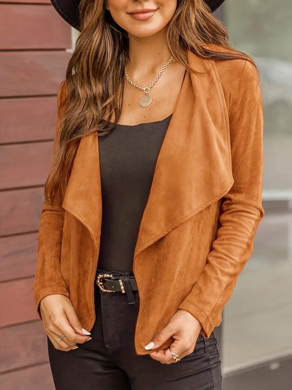 Women's Solid Color Coat Casual Cardigan Long Sleeve - Light Brown