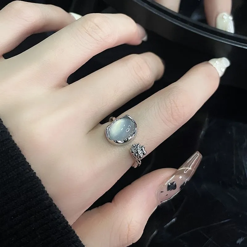 Flower Bud Moonstone Special-interest Design French Gemstone Ring For Women